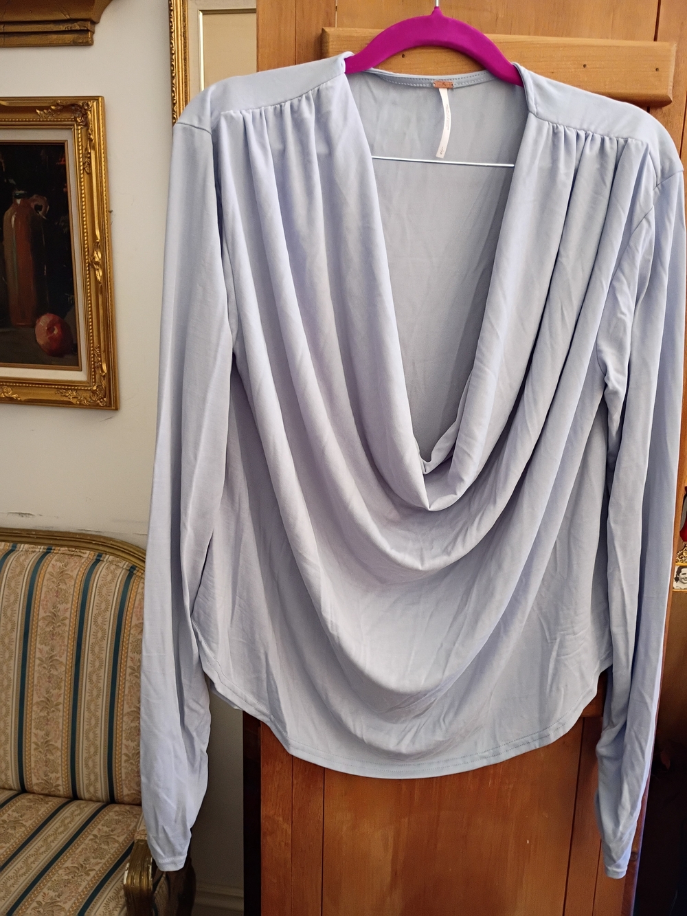 Free People Light Blue Draped Cowl Long-Sleeve Top Never Worn